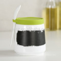 Bulk ceramic spice jar wholesale with spoon and silicone lid